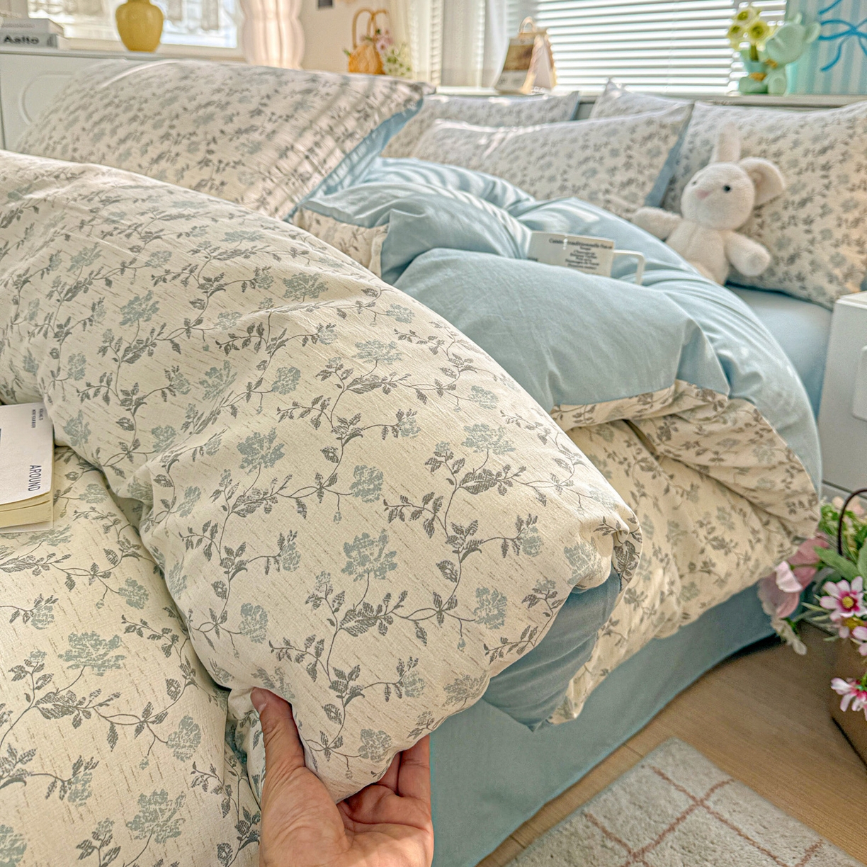 91家纺网 家纺一手货源 找家纺 名品家纺 2026新款软糯小露麻棉麻棉纱四件套 提供买家秀 青枝漫野