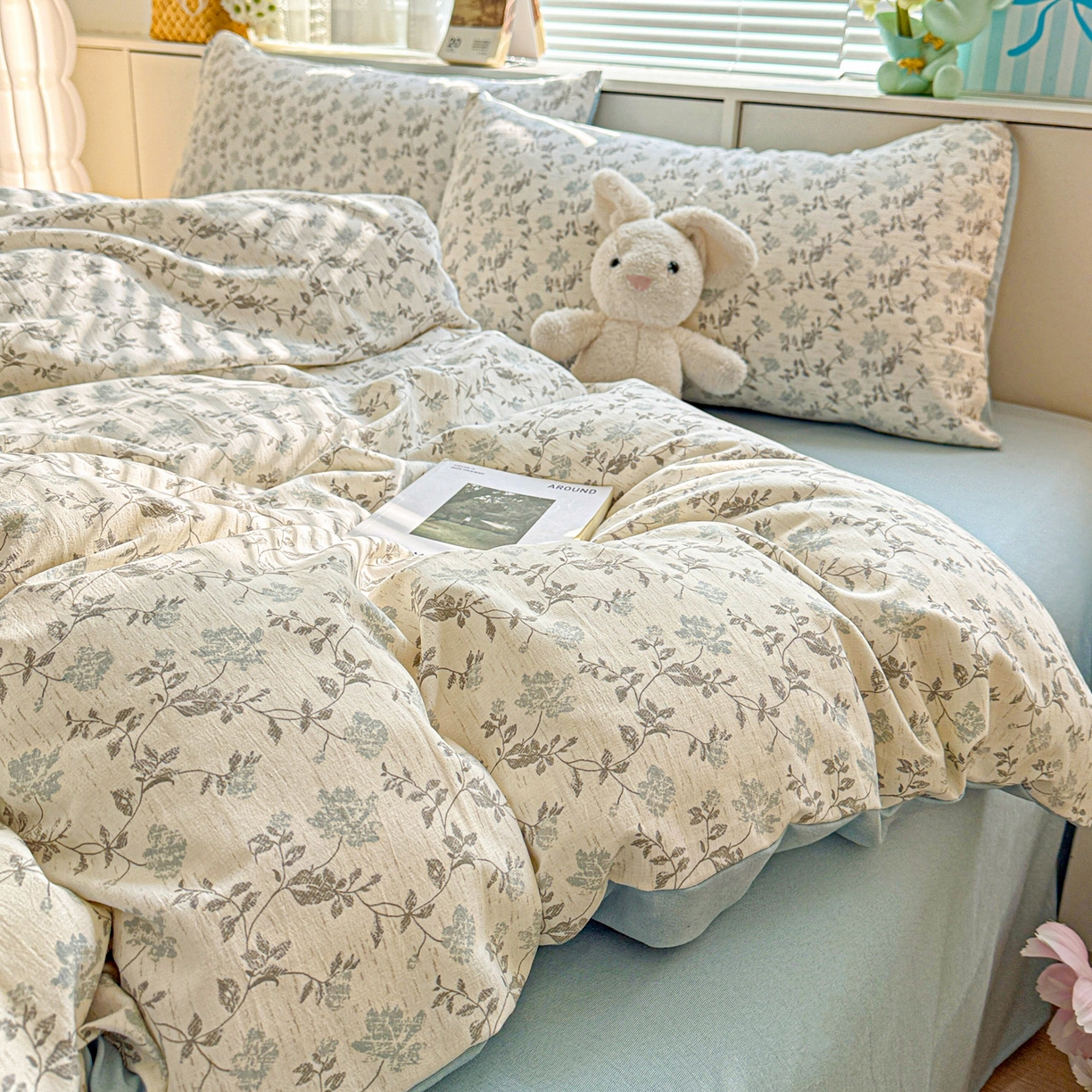 91家纺网 家纺一手货源 找家纺 名品家纺 2026新款软糯小露麻棉麻棉纱四件套 提供买家秀 青枝漫野