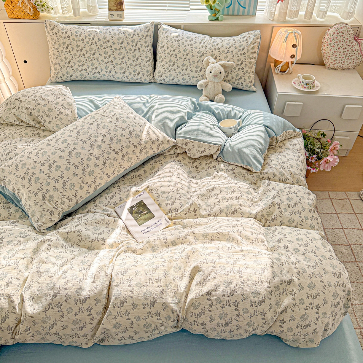 91家纺网 家纺一手货源 找家纺 名品家纺 2026新款软糯小露麻棉麻棉纱四件套 提供买家秀 青枝漫野