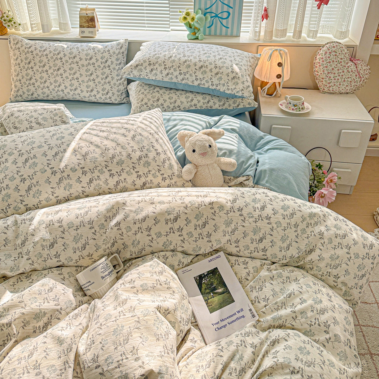 91家纺网 家纺一手货源 找家纺 名品家纺 2026新款软糯小露麻棉麻棉纱四件套 提供买家秀 青枝漫野