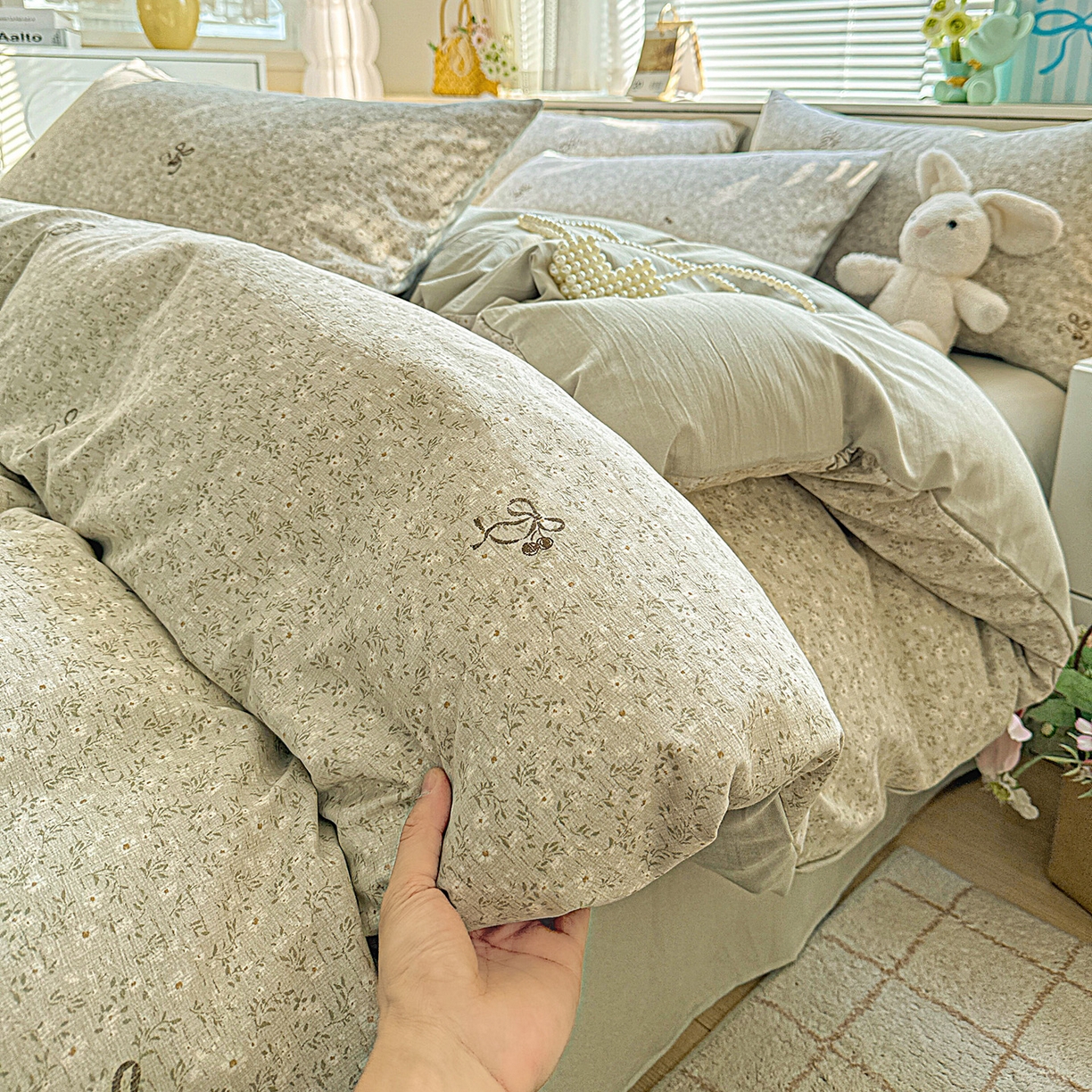 91家纺网 家纺一手货源 找家纺 名品家纺 2026新款软糯小露麻棉麻棉纱四件套 提供买家秀 小雏菊