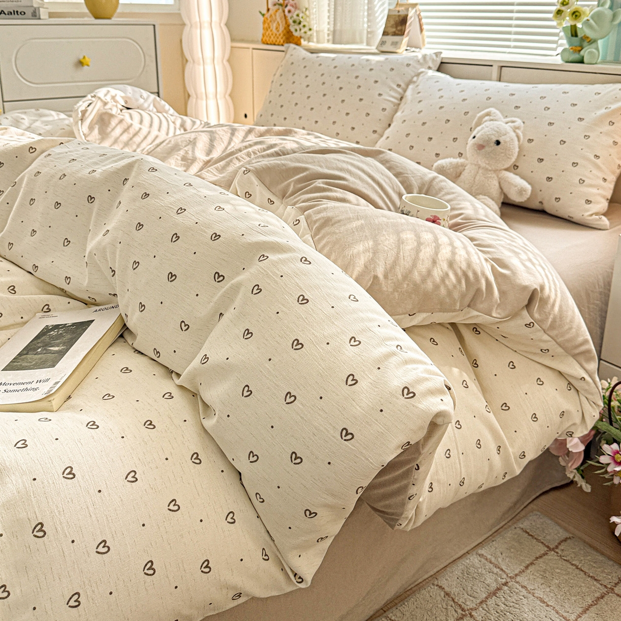 91家纺网 家纺一手货源 找家纺 名品家纺 2026新款软糯小露麻棉麻棉纱四件套 提供买家秀 心心点点