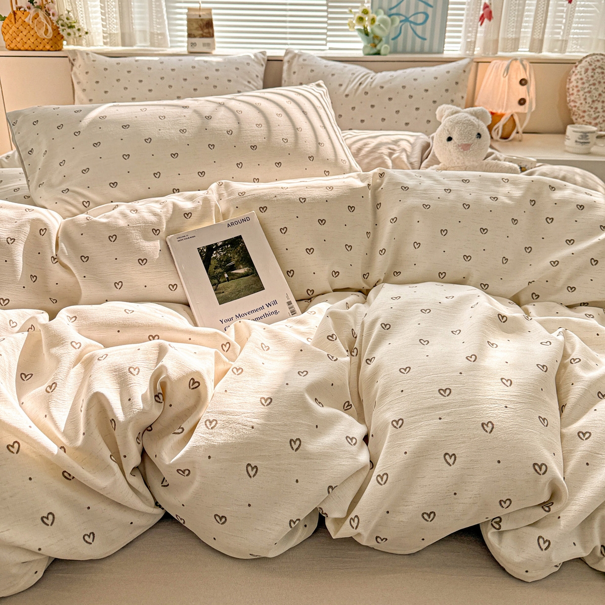 91家纺网 家纺一手货源 找家纺 名品家纺 2026新款软糯小露麻棉麻棉纱四件套 提供买家秀 心心点点