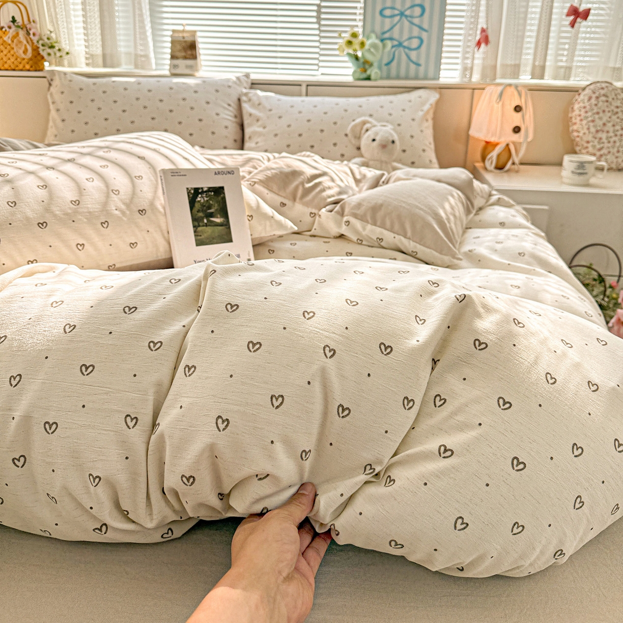 91家纺网 家纺一手货源 找家纺 名品家纺 2026新款软糯小露麻棉麻棉纱四件套 提供买家秀 心心点点