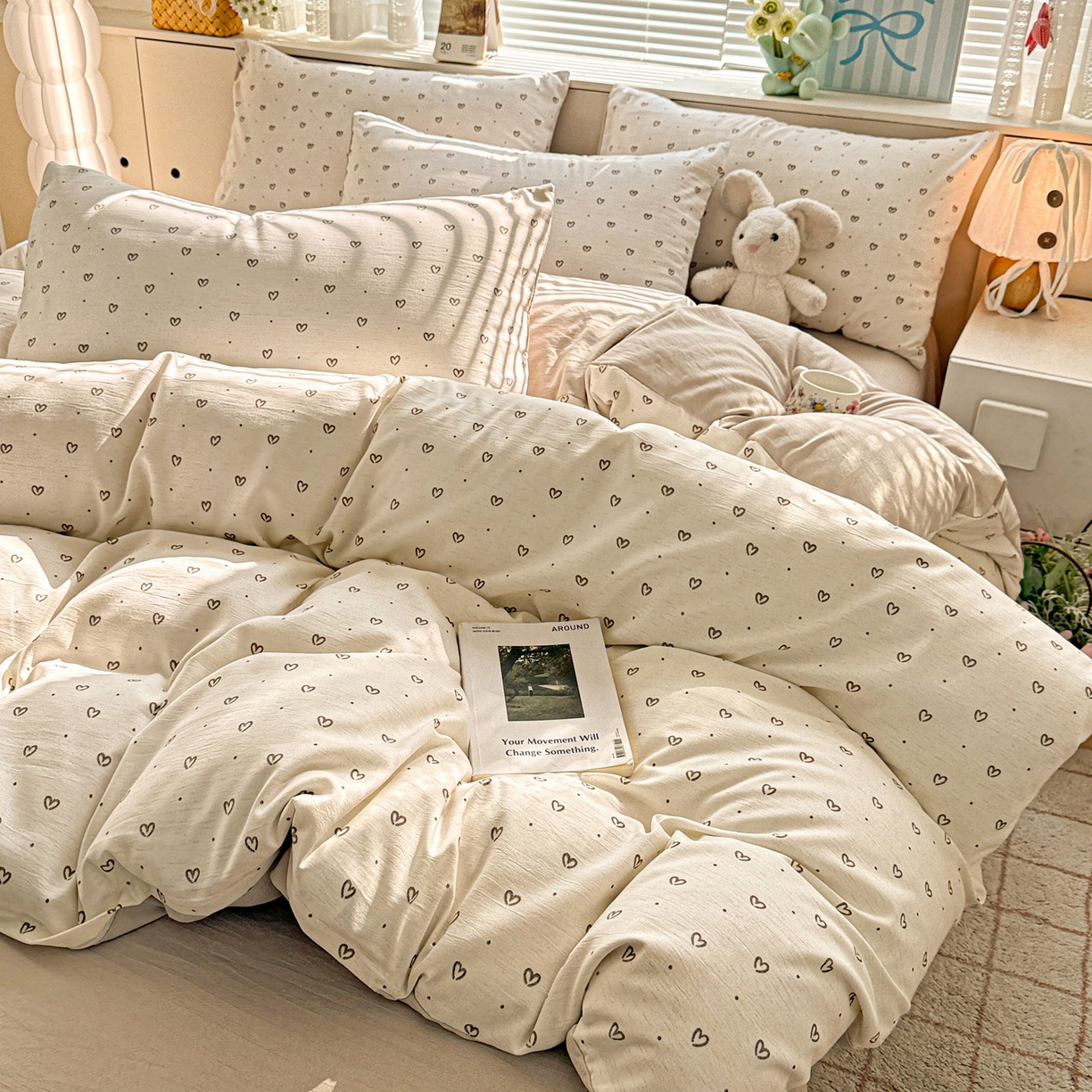 91家纺网 家纺一手货源 找家纺 名品家纺 2026新款软糯小露麻棉麻棉纱四件套 提供买家秀 心心点点