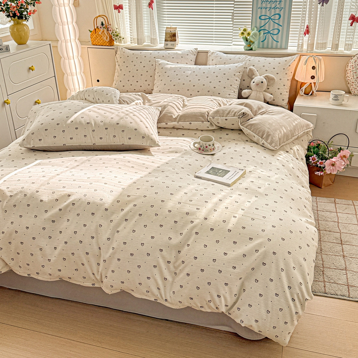 91家纺网 家纺一手货源 找家纺 名品家纺 2026新款软糯小露麻棉麻棉纱四件套 提供买家秀 心心点点