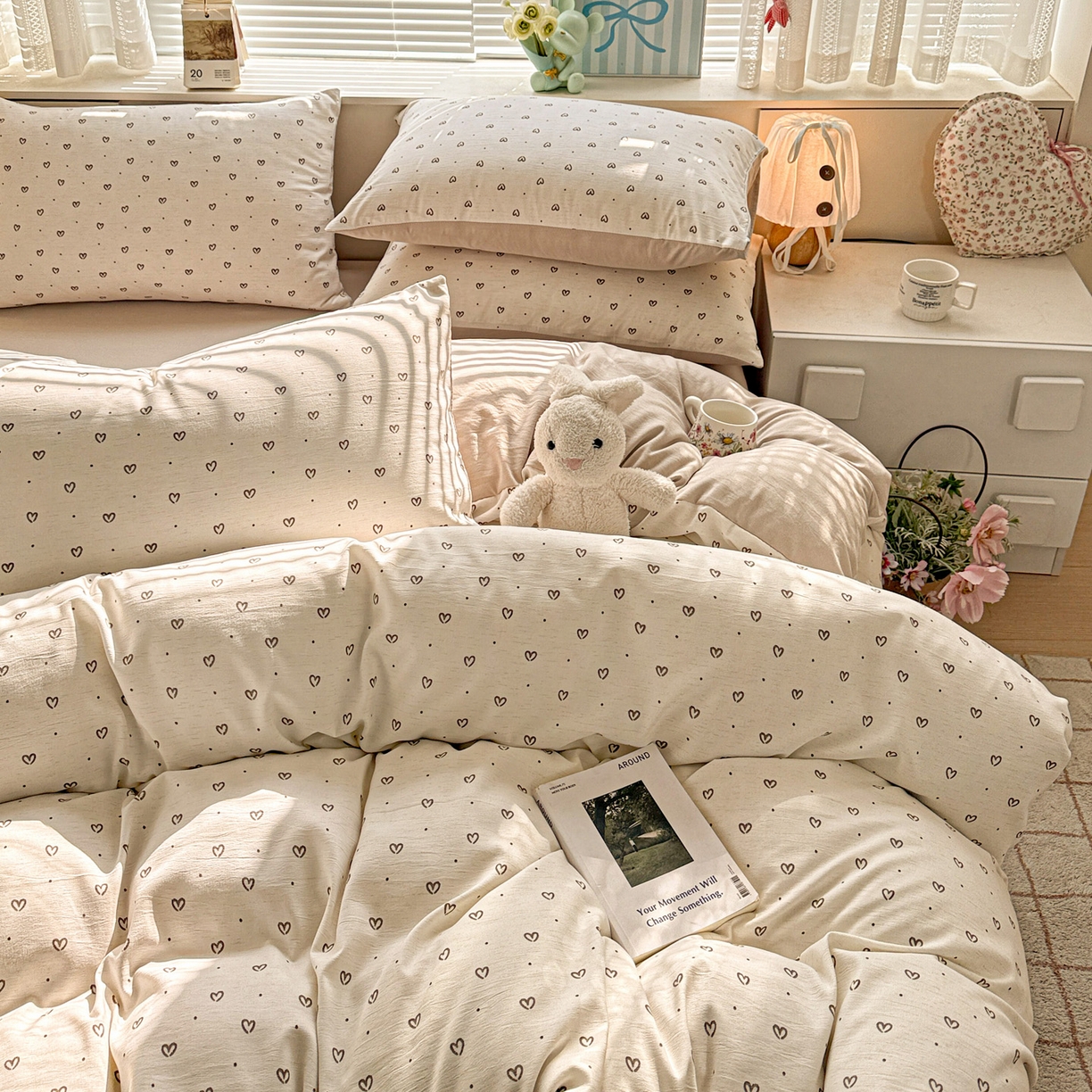 91家纺网 家纺一手货源 找家纺 名品家纺 2026新款软糯小露麻棉麻棉纱四件套 提供买家秀 心心点点