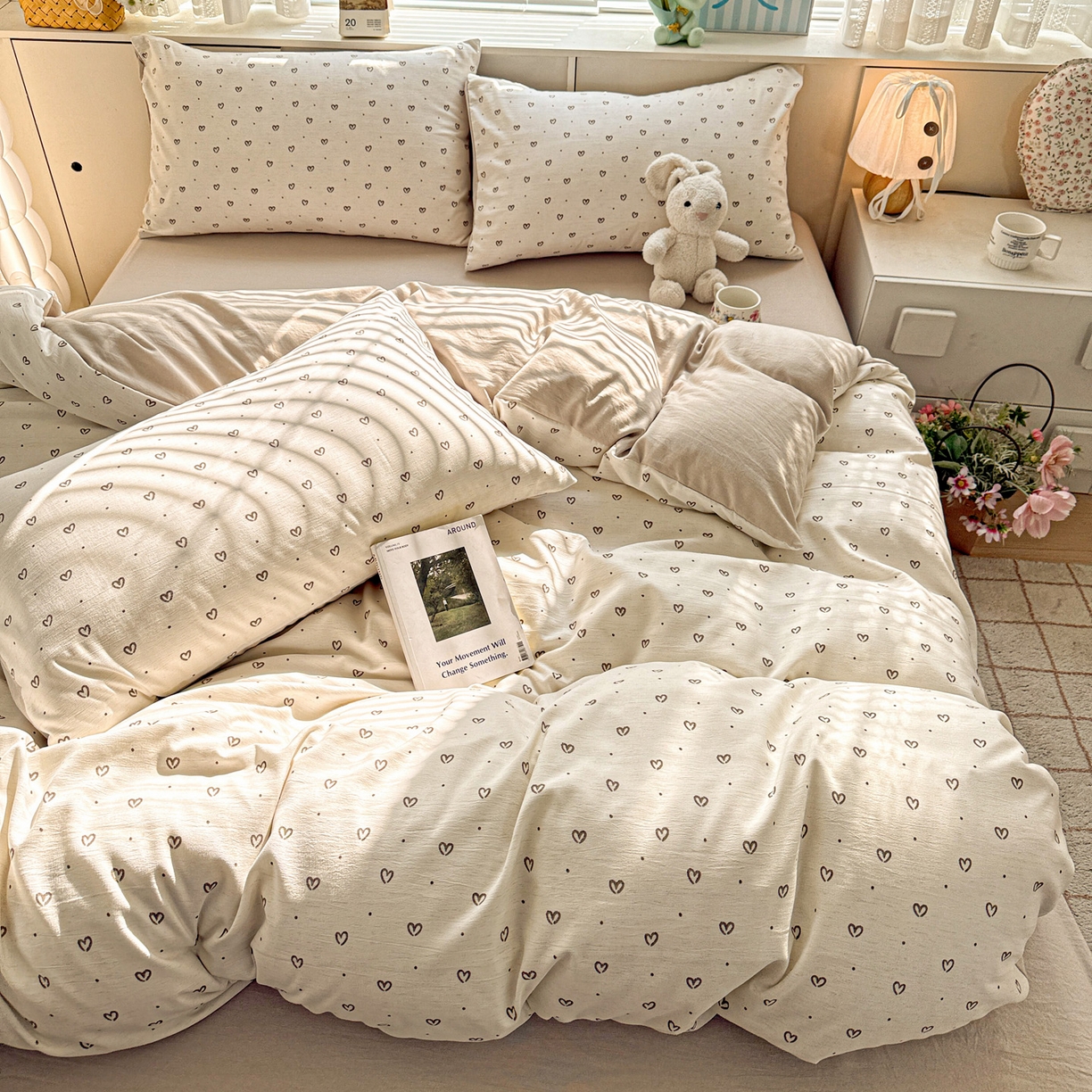 91家纺网 家纺一手货源 找家纺 名品家纺 2026新款软糯小露麻棉麻棉纱四件套 提供买家秀 心心点点