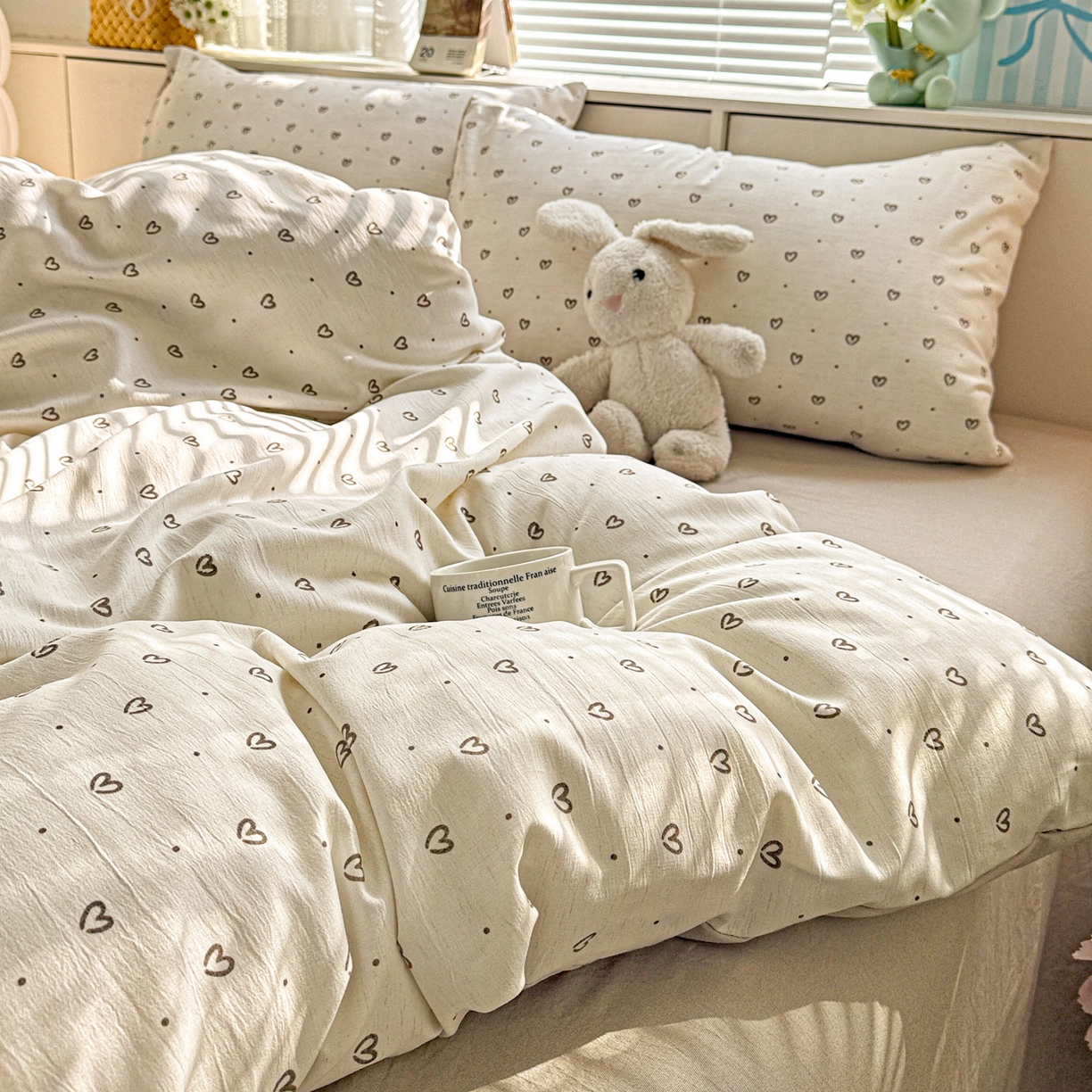 91家纺网 家纺一手货源 找家纺 名品家纺 2026新款软糯小露麻棉麻棉纱四件套 提供买家秀 心心点点