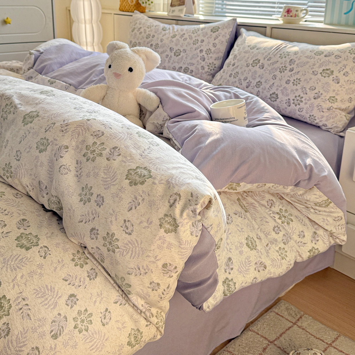 名品家纺 2026新款软糯小露麻棉麻棉纱四件套 提供买家秀 紫雾栖花