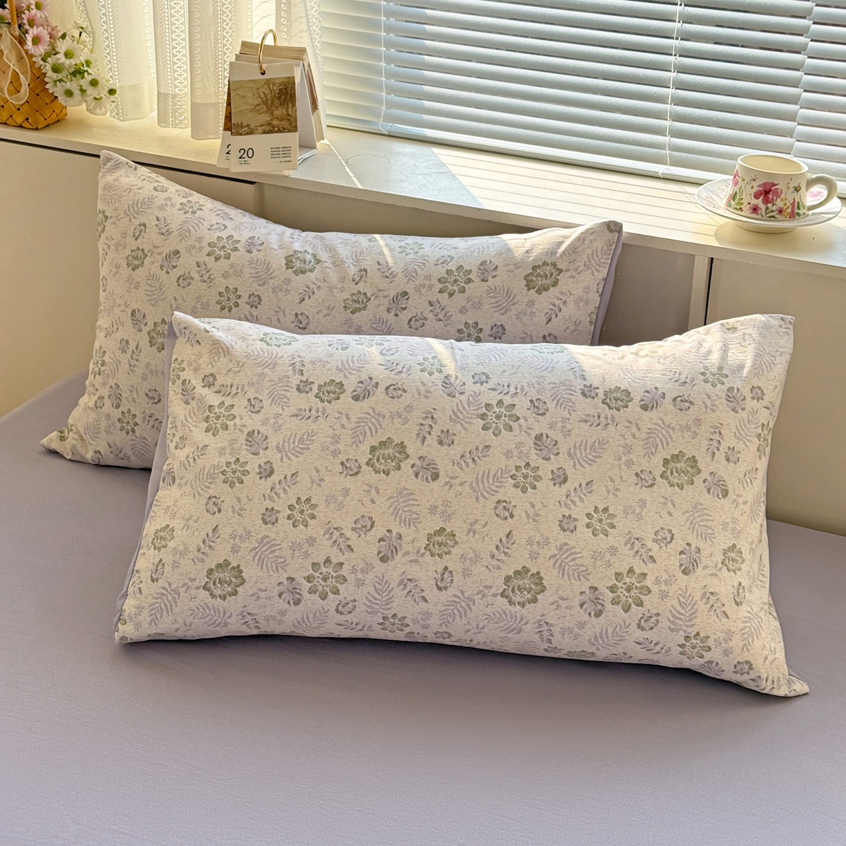 91家纺网 家纺一手货源 找家纺 名品家纺 2026新款软糯小露麻棉麻棉纱四件套 提供买家秀 紫雾栖花