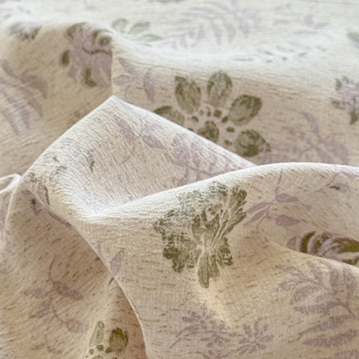 91家纺网 家纺一手货源 找家纺 名品家纺 2026新款软糯小露麻棉麻棉纱四件套 提供买家秀 紫雾栖花