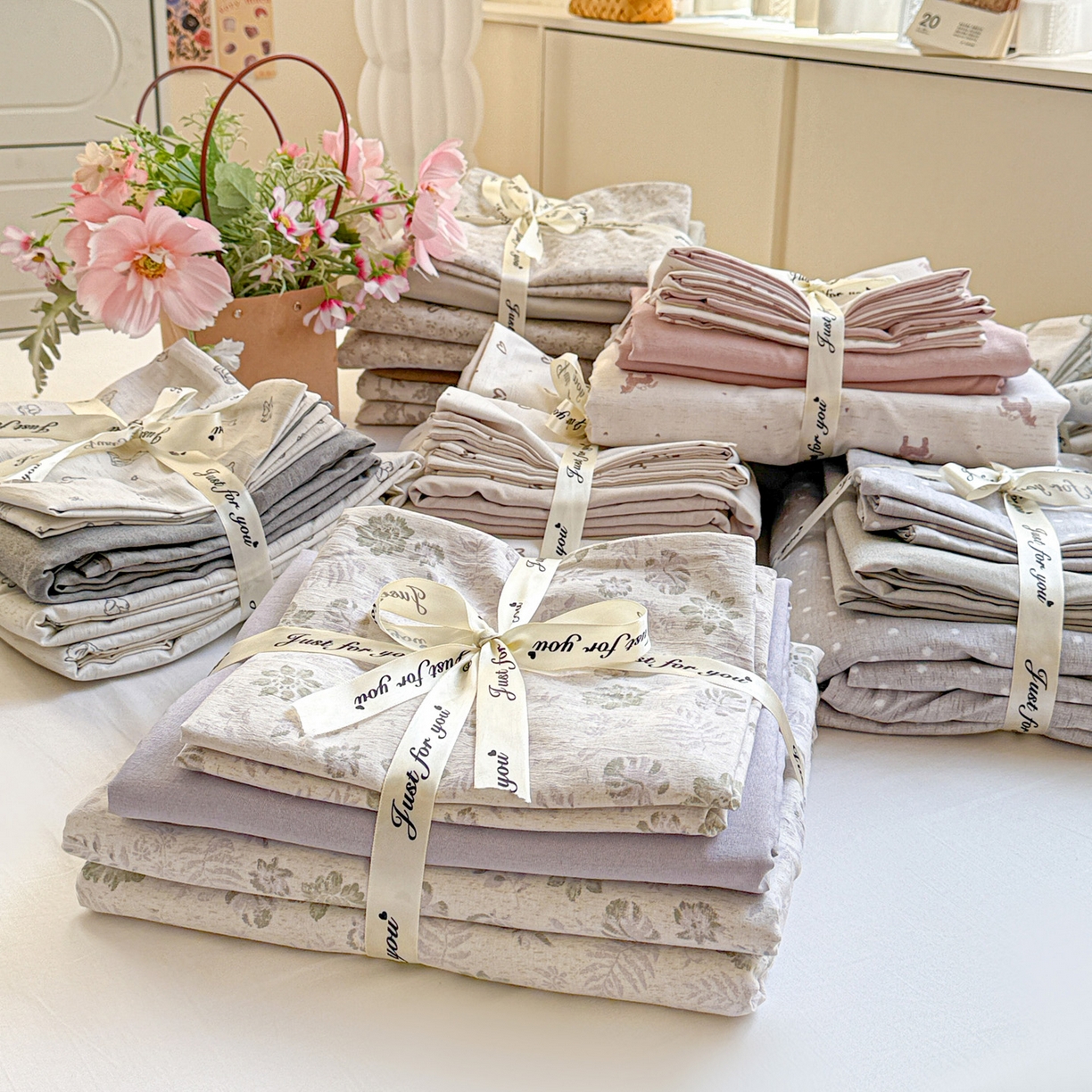 名品家纺 2026新款软糯小露麻棉麻棉纱四件套 提供买家秀 组合图仅供参考不可下单