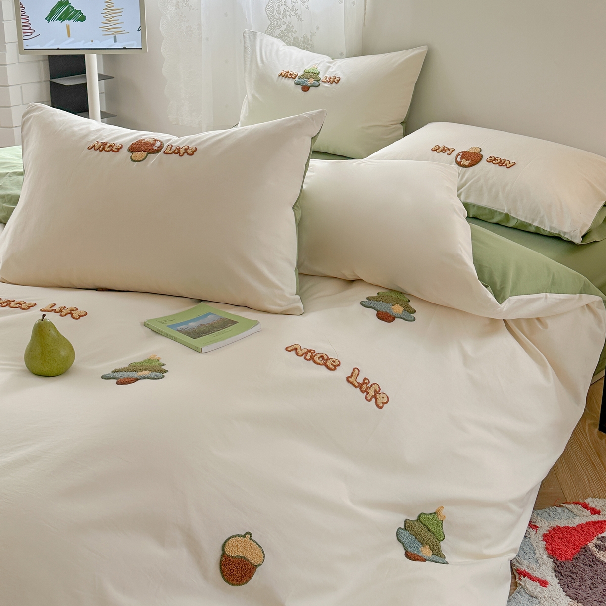 91家纺网 家纺一手货源 找家纺 （总）丽涵家纺 2026新款50S全棉纯棉水洗棉毛巾绣花四件套幸运圣诞