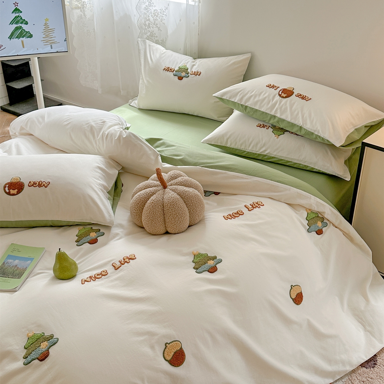 91家纺网 家纺一手货源 找家纺 （总）丽涵家纺 2026新款50S全棉纯棉水洗棉毛巾绣花四件套幸运圣诞