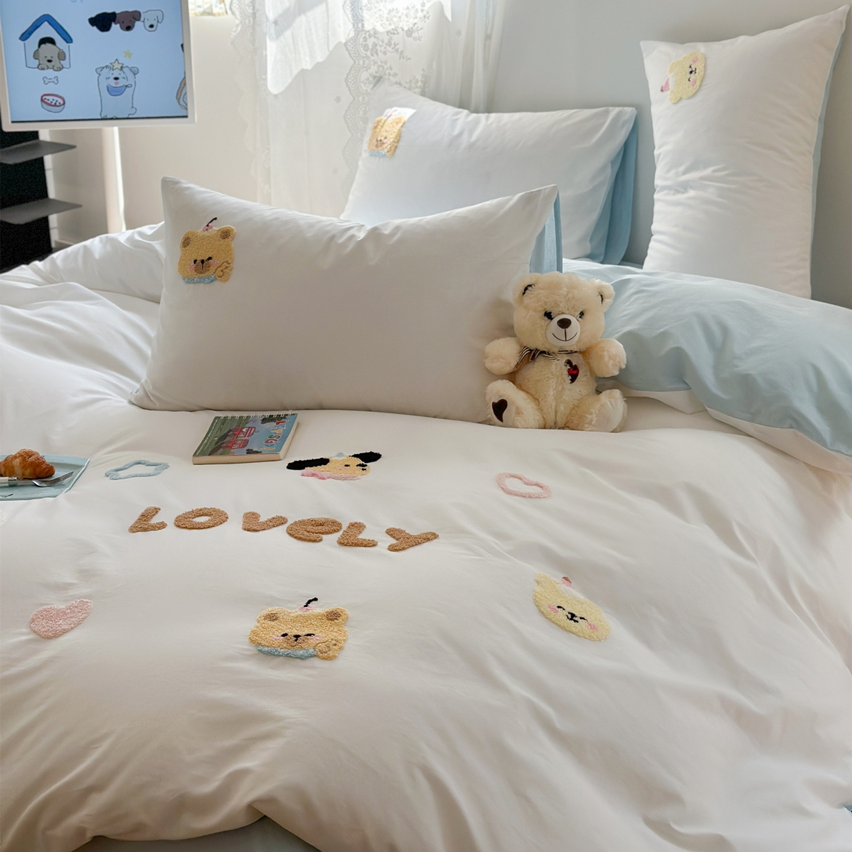 91家纺网 家纺一手货源 找家纺 丽涵家纺 2026新款50S全棉纯棉水洗棉毛巾绣花四件套幸运圣诞 动物乐园