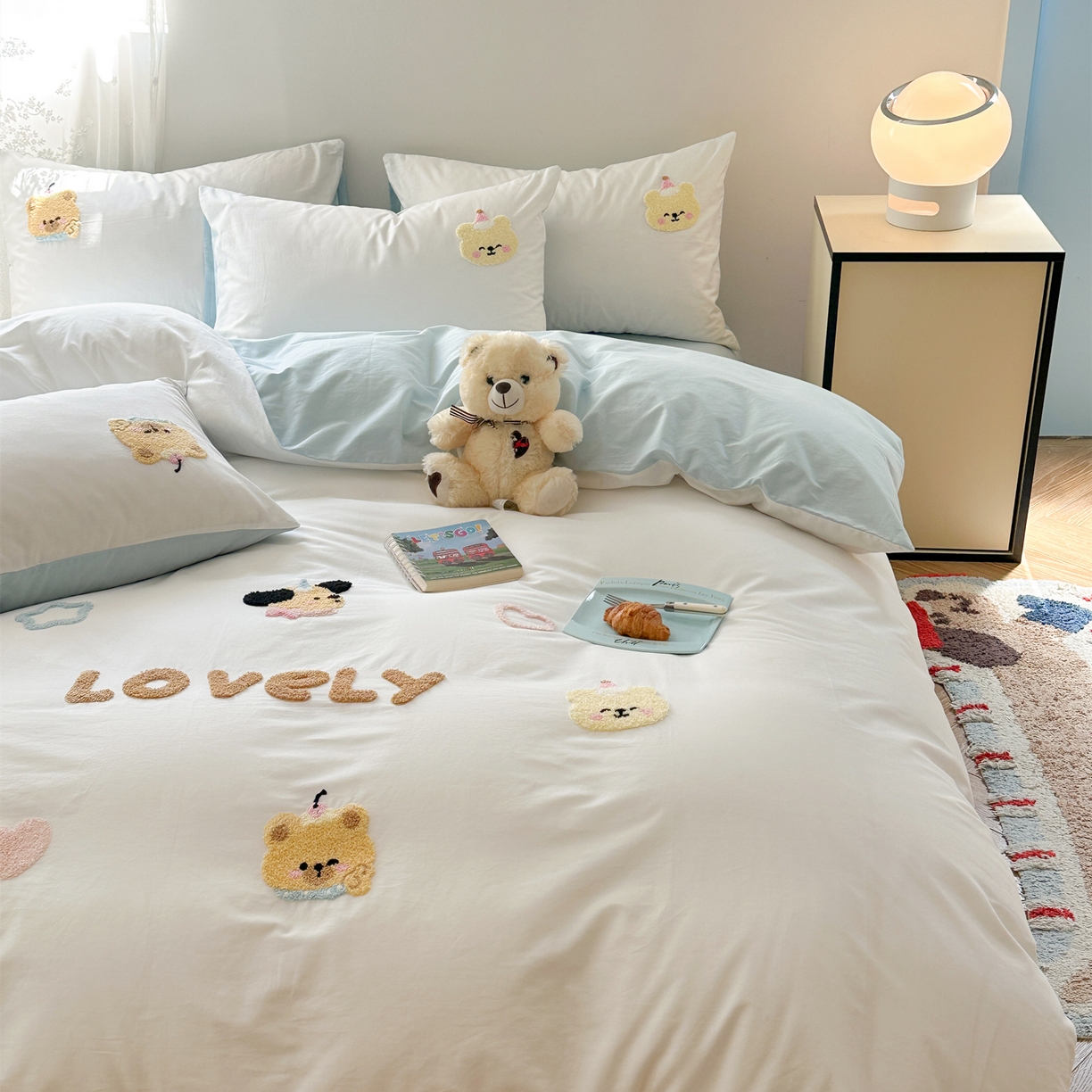 91家纺网 家纺一手货源 找家纺 丽涵家纺 2026新款50S全棉纯棉水洗棉毛巾绣花四件套幸运圣诞 动物乐园