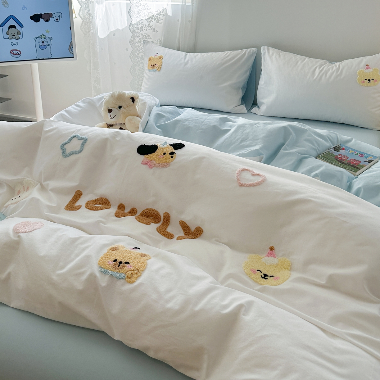 91家纺网 家纺一手货源 找家纺 丽涵家纺 2026新款50S全棉纯棉水洗棉毛巾绣花四件套幸运圣诞 动物乐园