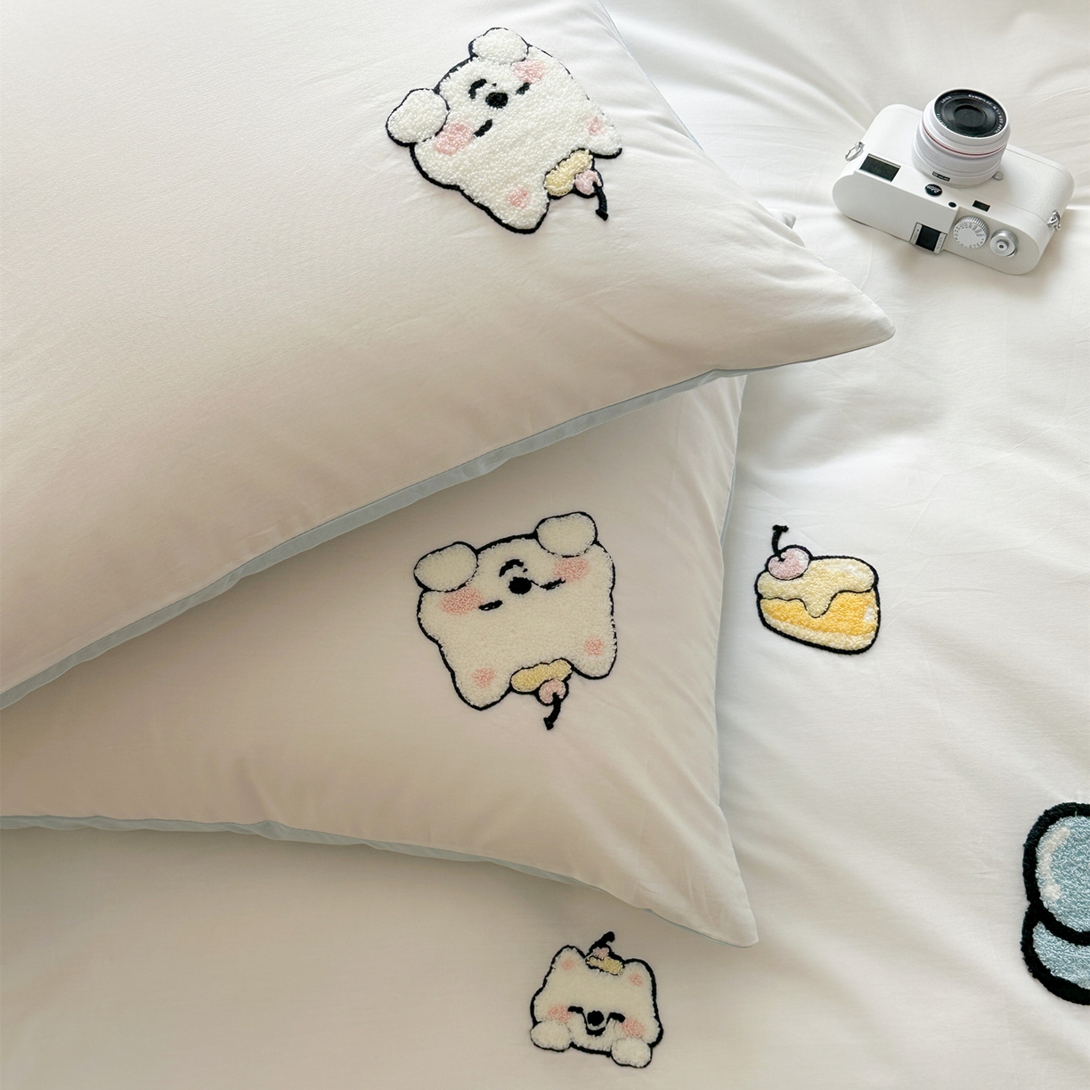 91家纺网 家纺一手货源 找家纺 丽涵家纺 2026新款50S全棉纯棉水洗棉毛巾绣花四件套幸运圣诞 可爱小狗-蓝