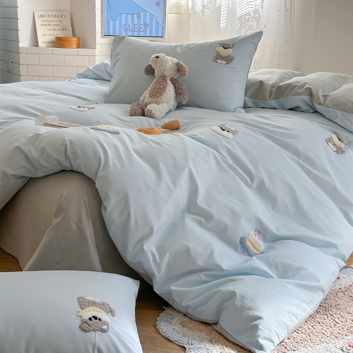 91家纺网 家纺一手货源 找家纺 丽涵家纺 2026新款50S全棉纯棉水洗棉毛巾绣花四件套幸运圣诞 小狗派对