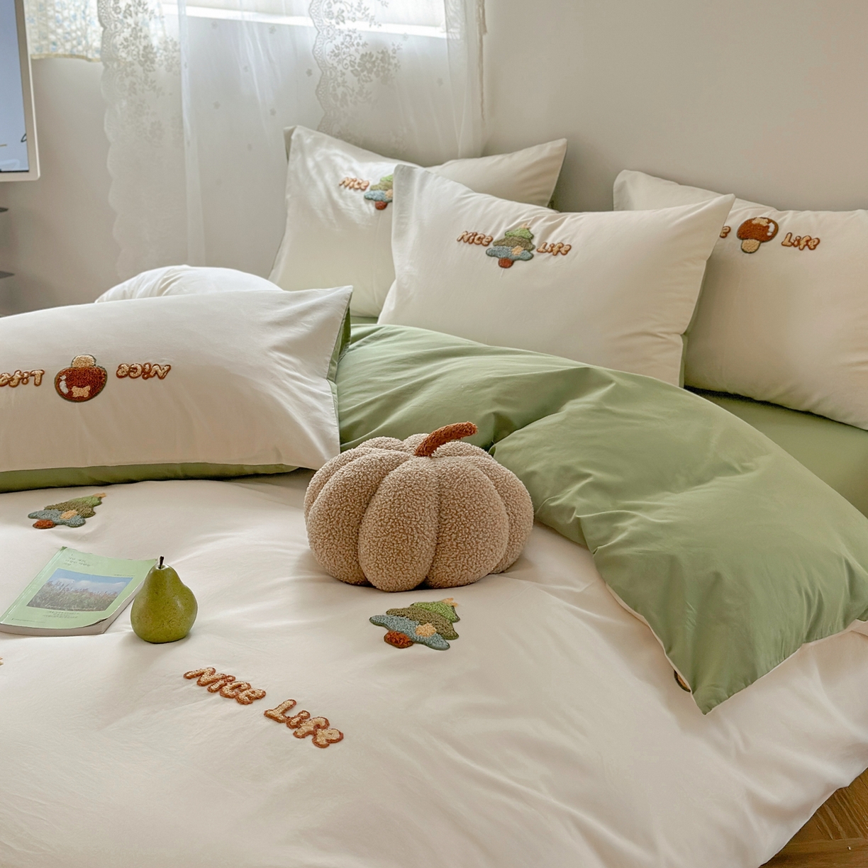 91家纺网 家纺一手货源 找家纺 丽涵家纺 2026新款50S全棉纯棉水洗棉毛巾绣花四件套幸运圣诞 幸运圣诞树