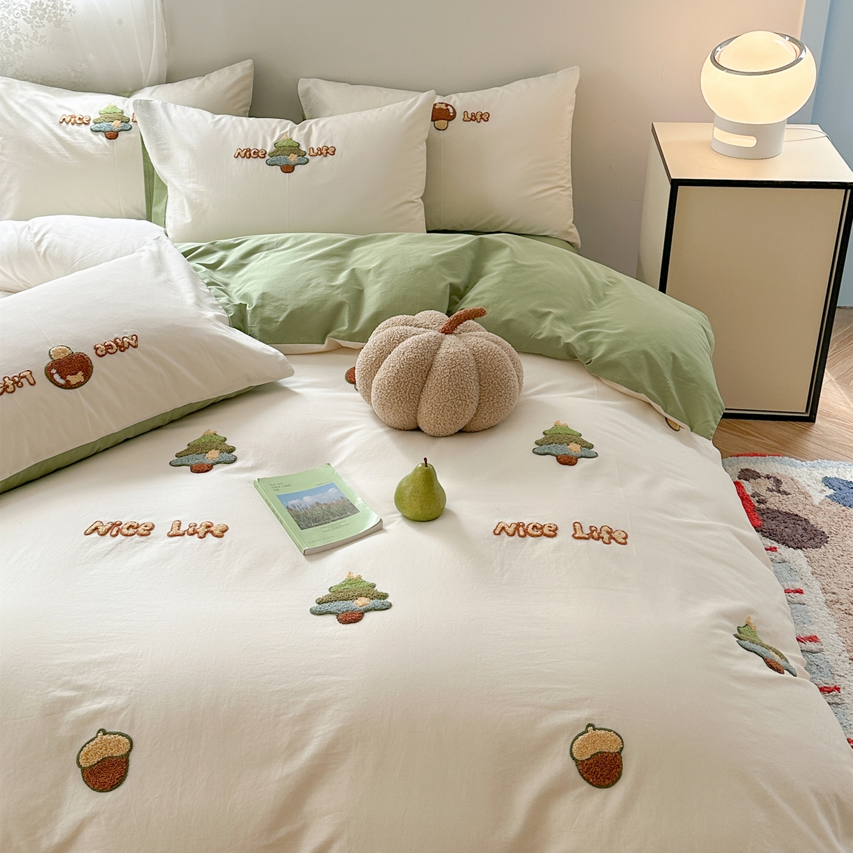 91家纺网 家纺一手货源 找家纺 丽涵家纺 2026新款50S全棉纯棉水洗棉毛巾绣花四件套幸运圣诞 幸运圣诞树