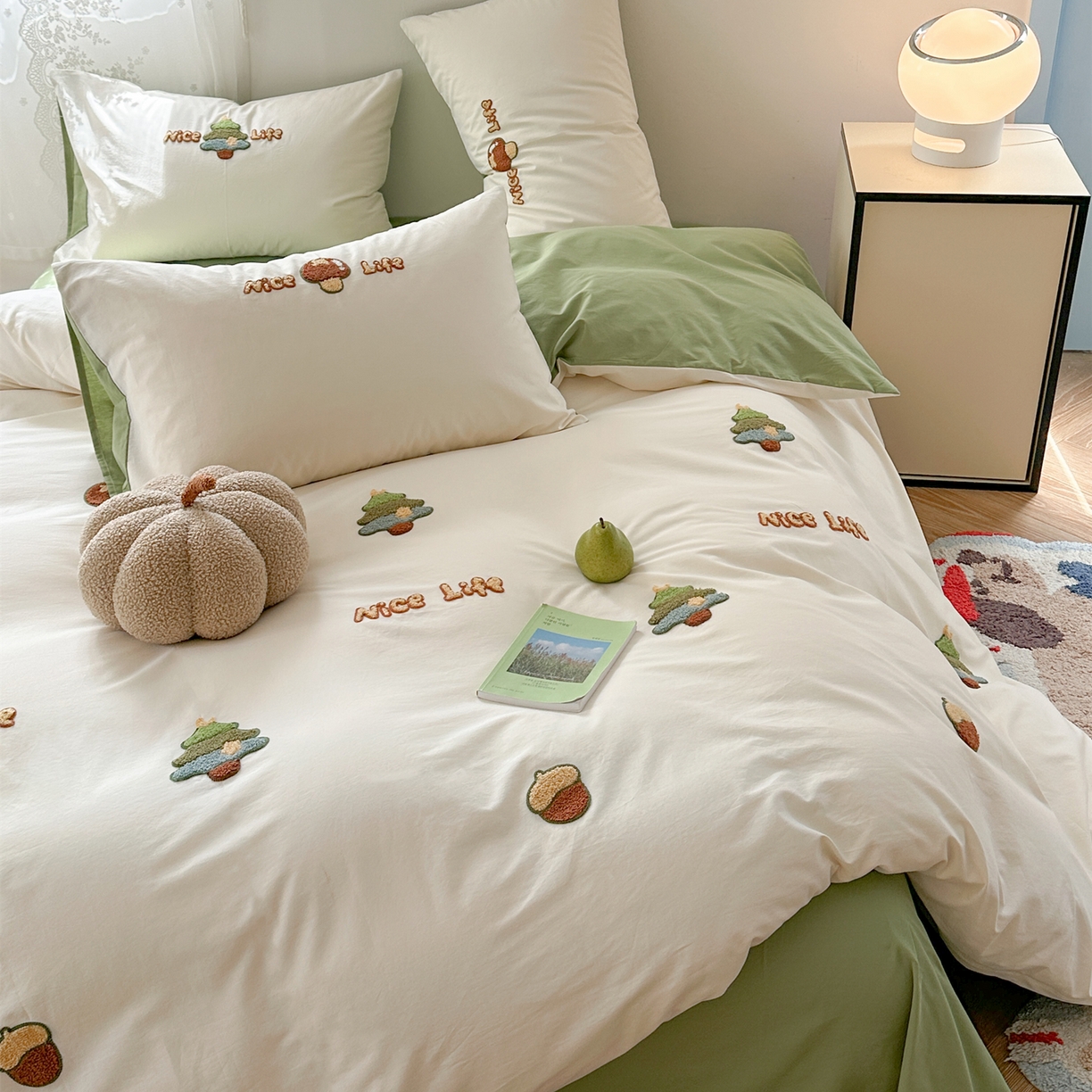 91家纺网 家纺一手货源 找家纺 丽涵家纺 2026新款50S全棉纯棉水洗棉毛巾绣花四件套幸运圣诞 幸运圣诞树