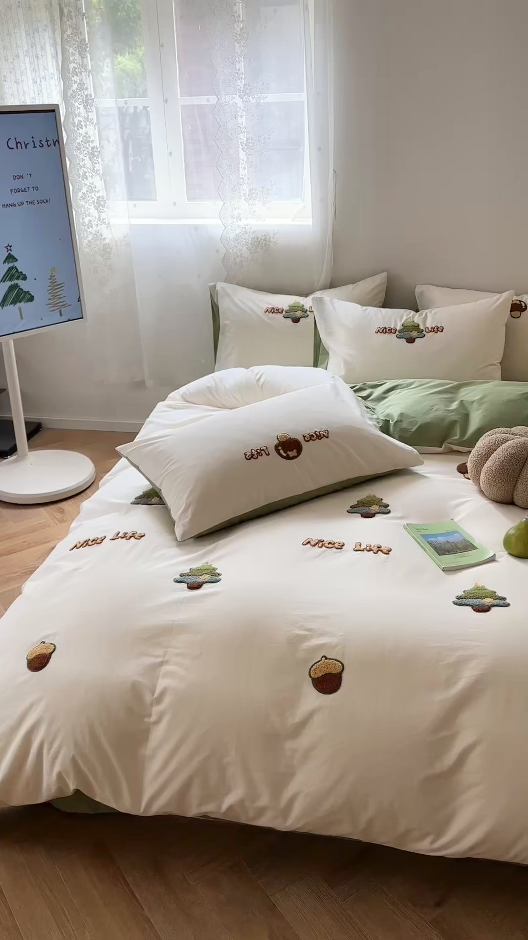 91家纺网 家纺一手货源 找家纺 丽涵家纺 2026新款50S全棉纯棉水洗棉毛巾绣花四件套幸运圣诞 幸运圣诞树