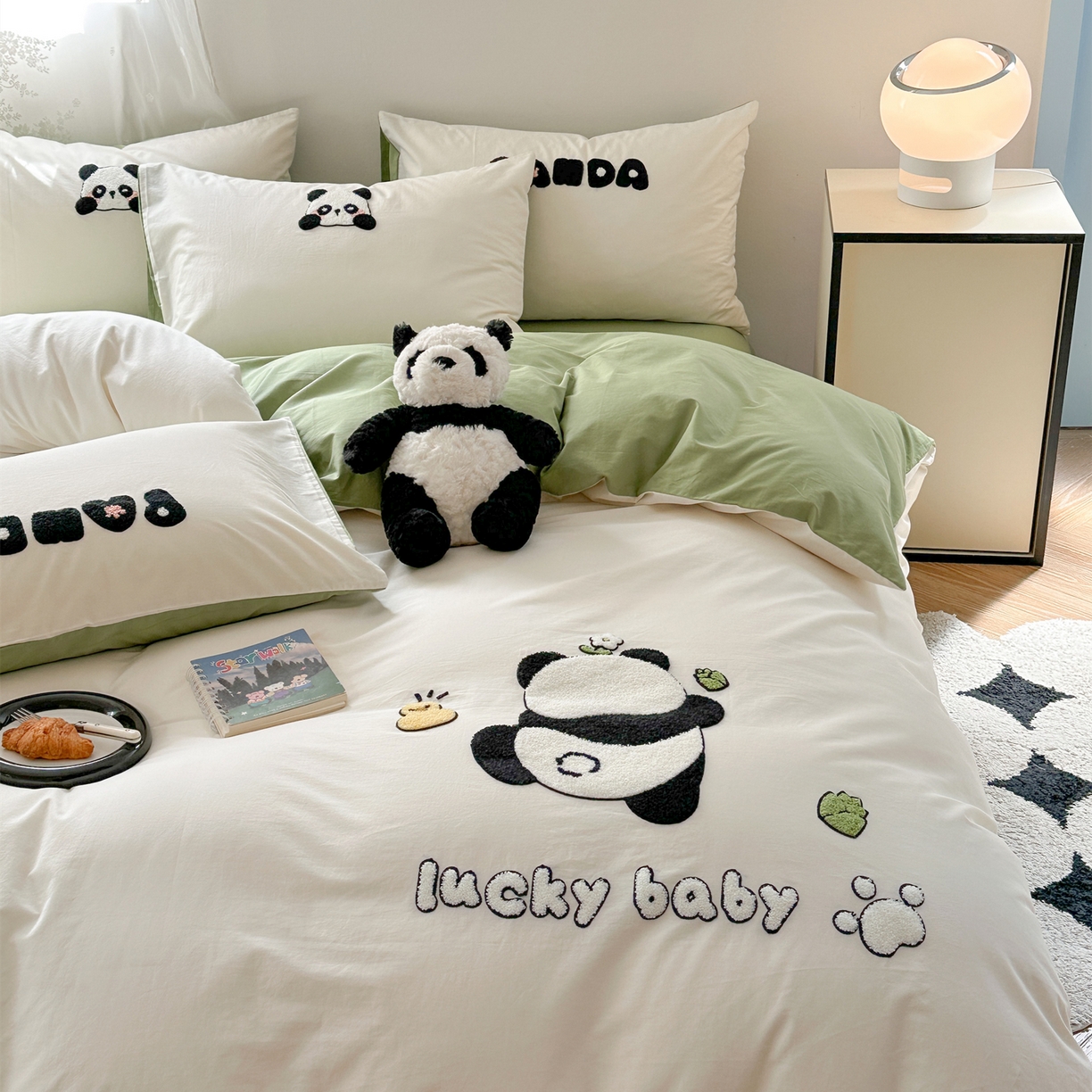 91家纺网 家纺一手货源 找家纺 丽涵家纺 2026新款50S全棉纯棉水洗棉毛巾绣花四件套幸运圣诞 熊猫嘟嘟