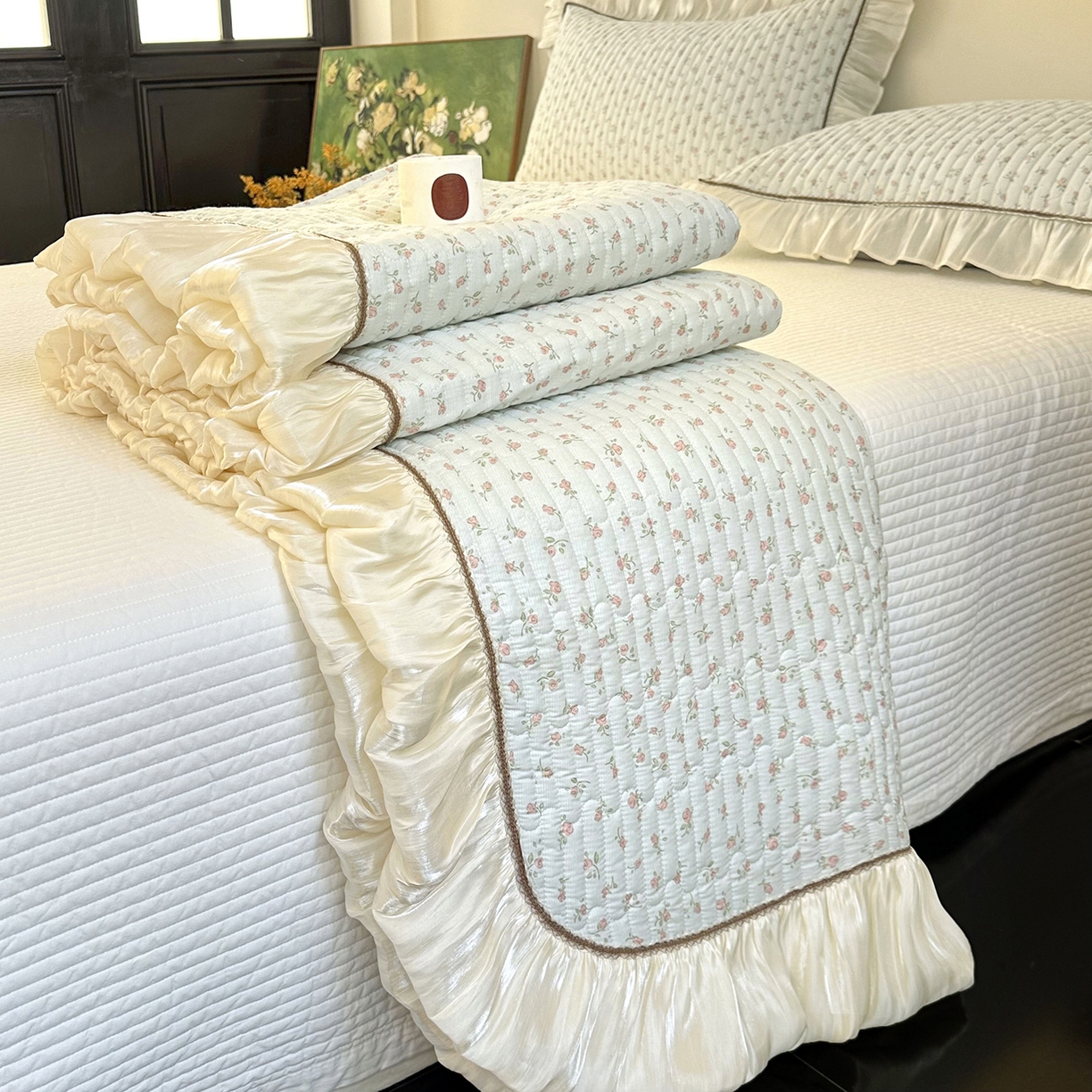 91家纺网 家纺一手货源 找家纺 美优兰 2026新款全棉13372法式花边床盖（含买家秀） 风铃