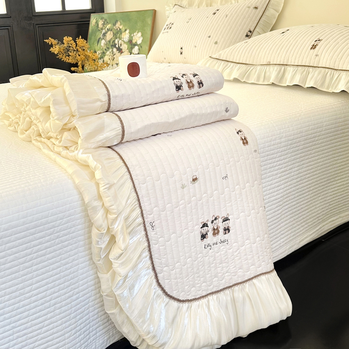 91家纺网 家纺一手货源 找家纺 美优兰 2026新款全棉13372法式花边床盖（含买家秀） 奶酪兔