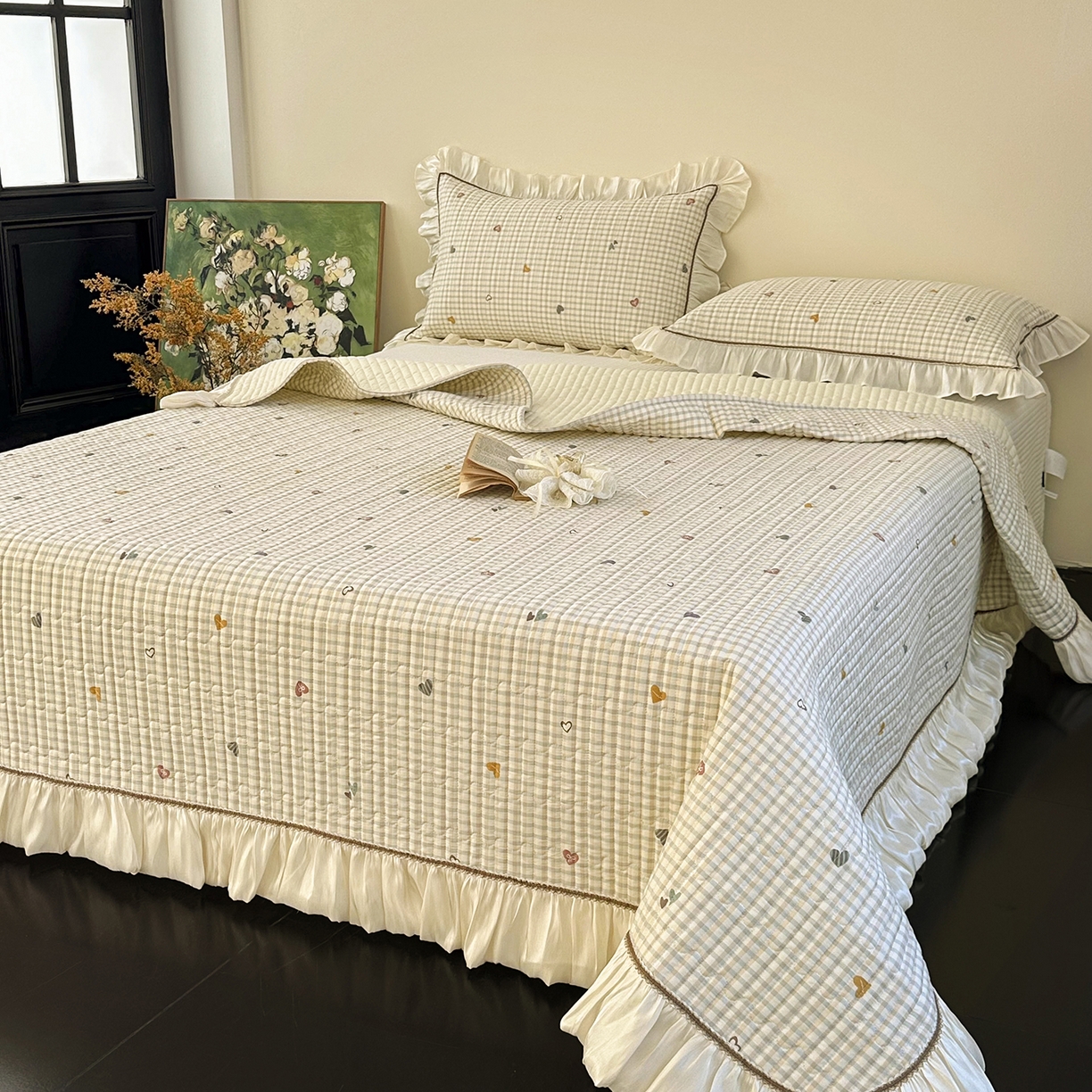 91家纺网 家纺一手货源 找家纺 美优兰 2026新款全棉13372法式花边床盖（含买家秀） 爱心格