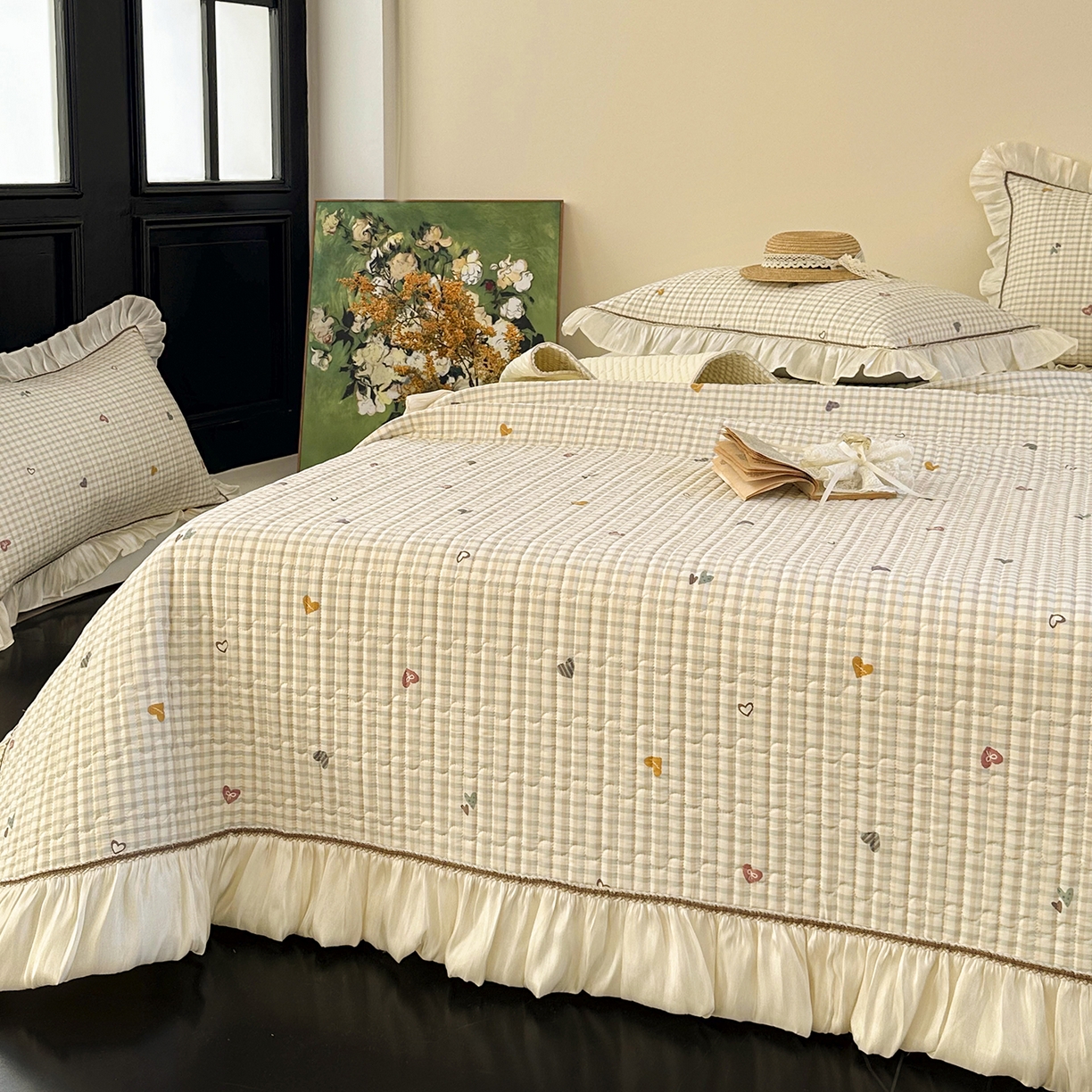 91家纺网 家纺一手货源 找家纺 美优兰 2026新款全棉13372法式花边床盖（含买家秀） 爱心格