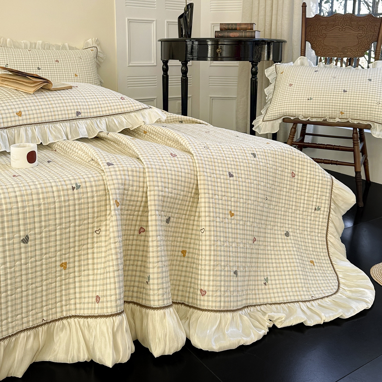 91家纺网 家纺一手货源 找家纺 美优兰 2026新款全棉13372法式花边床盖（含买家秀） 爱心格