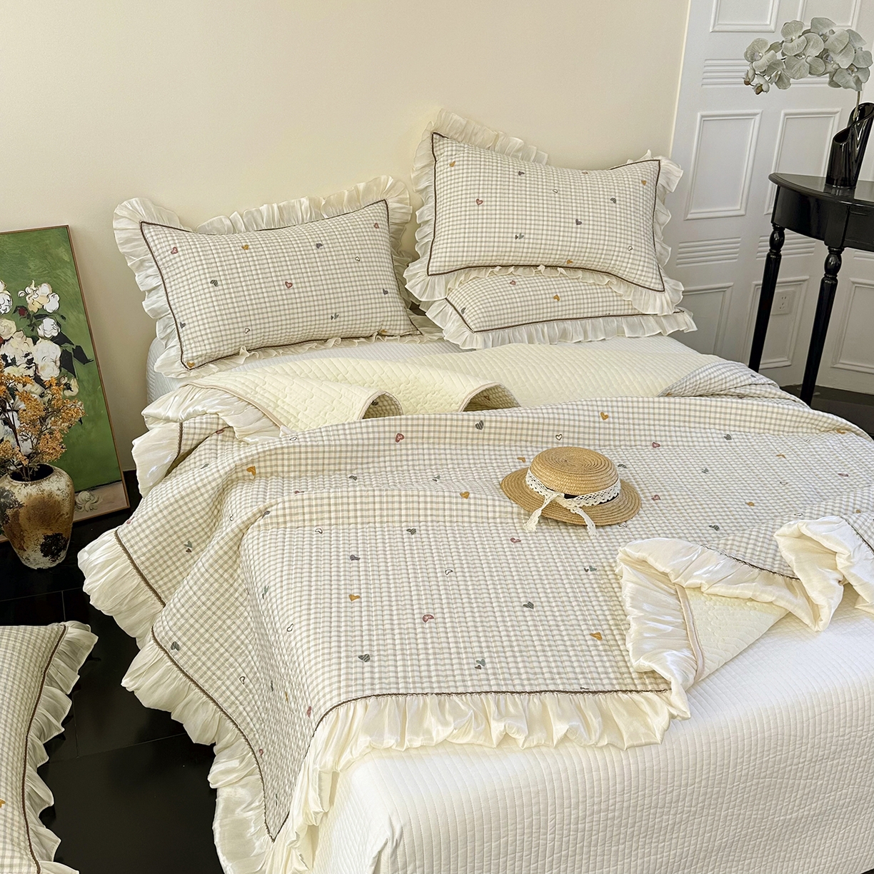 91家纺网 家纺一手货源 找家纺 美优兰 2026新款全棉13372法式花边床盖（含买家秀） 爱心格