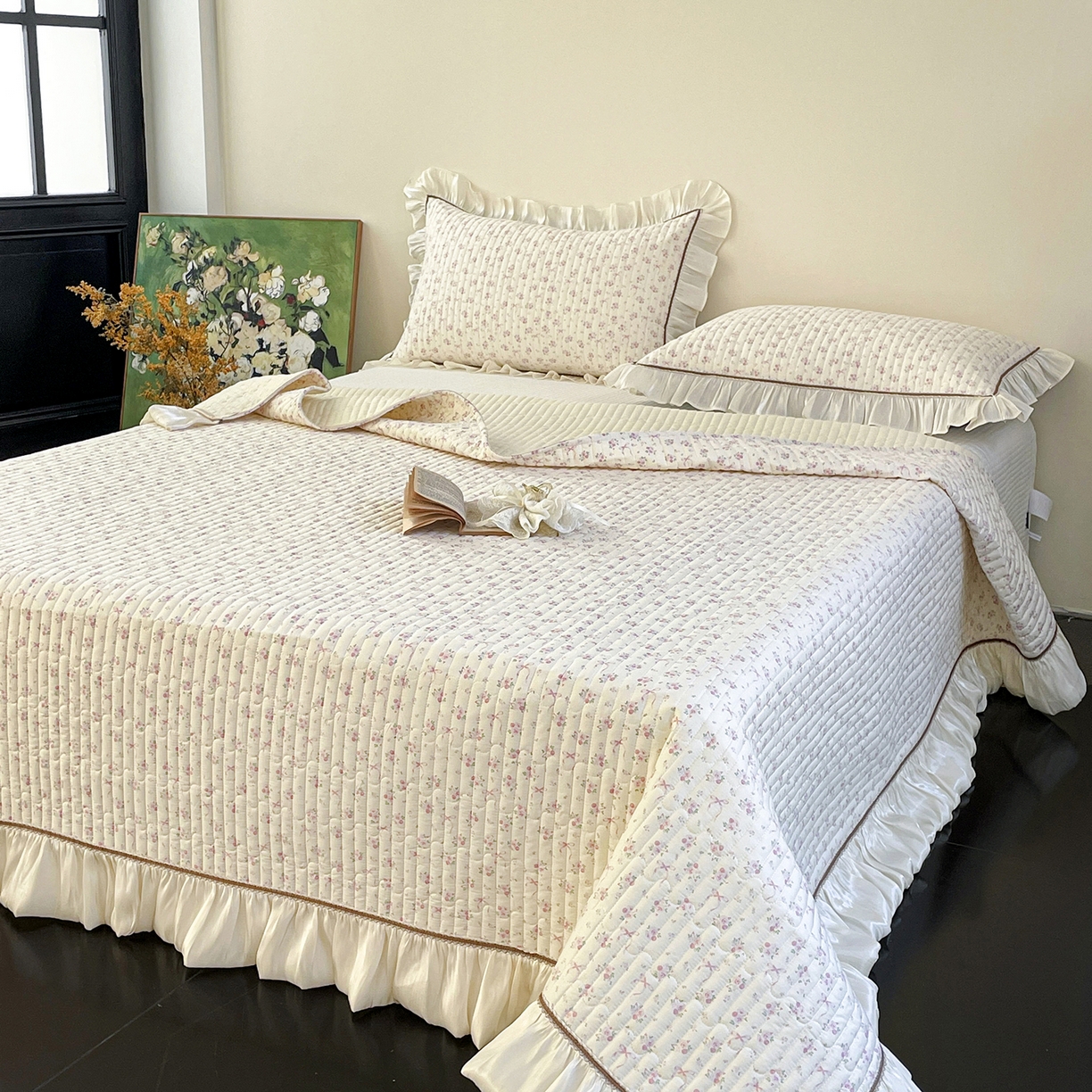 91家纺网 家纺一手货源 找家纺 美优兰 2026新款全棉13372法式花边床盖（含买家秀） 蝶舞