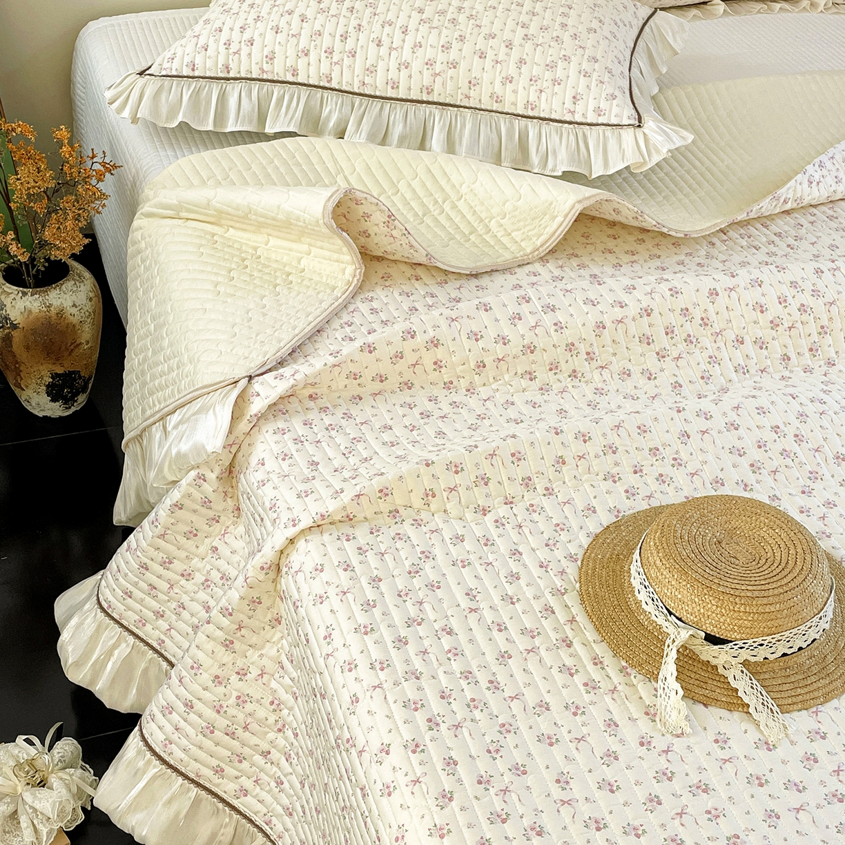 91家纺网 家纺一手货源 找家纺 美优兰 2026新款全棉13372法式花边床盖（含买家秀） 蝶舞