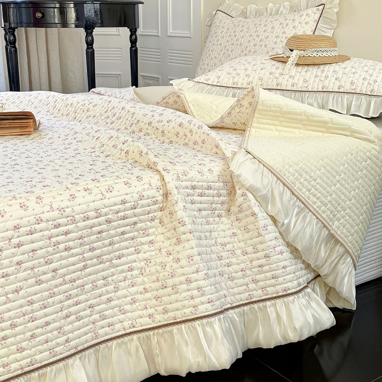 91家纺网 家纺一手货源 找家纺 美优兰 2026新款全棉13372法式花边床盖（含买家秀） 蝶舞