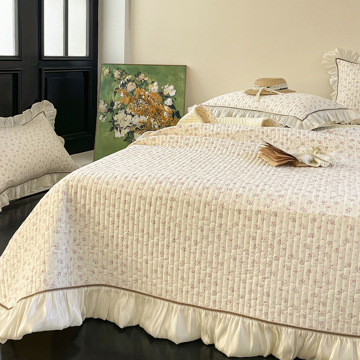 91家纺网 家纺一手货源 找家纺 美优兰 2026新款全棉13372法式花边床盖（含买家秀） 蝶舞