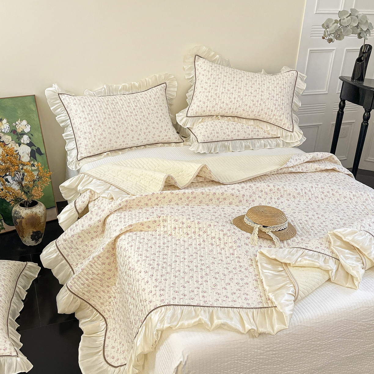 91家纺网 家纺一手货源 找家纺 美优兰 2026新款全棉13372法式花边床盖（含买家秀） 蝶舞