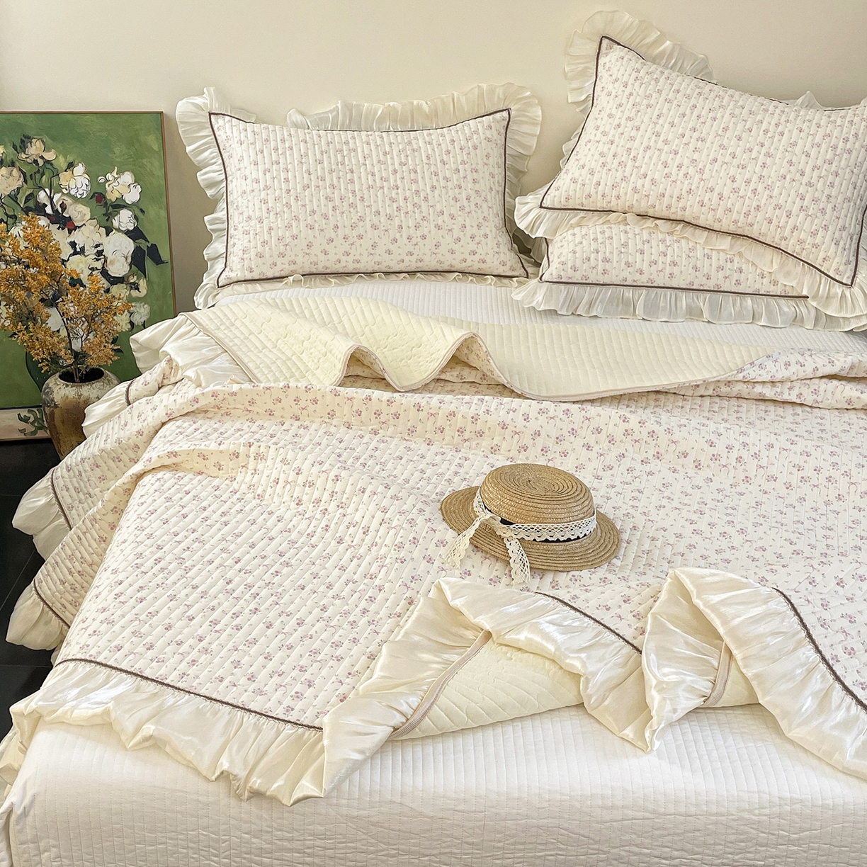 91家纺网 家纺一手货源 找家纺 美优兰 2026新款全棉13372法式花边床盖（含买家秀） 蝶舞