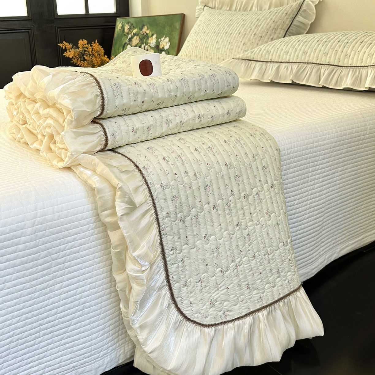 91家纺网 家纺一手货源 找家纺 美优兰 2026新款全棉13372法式花边床盖（含买家秀） 花影