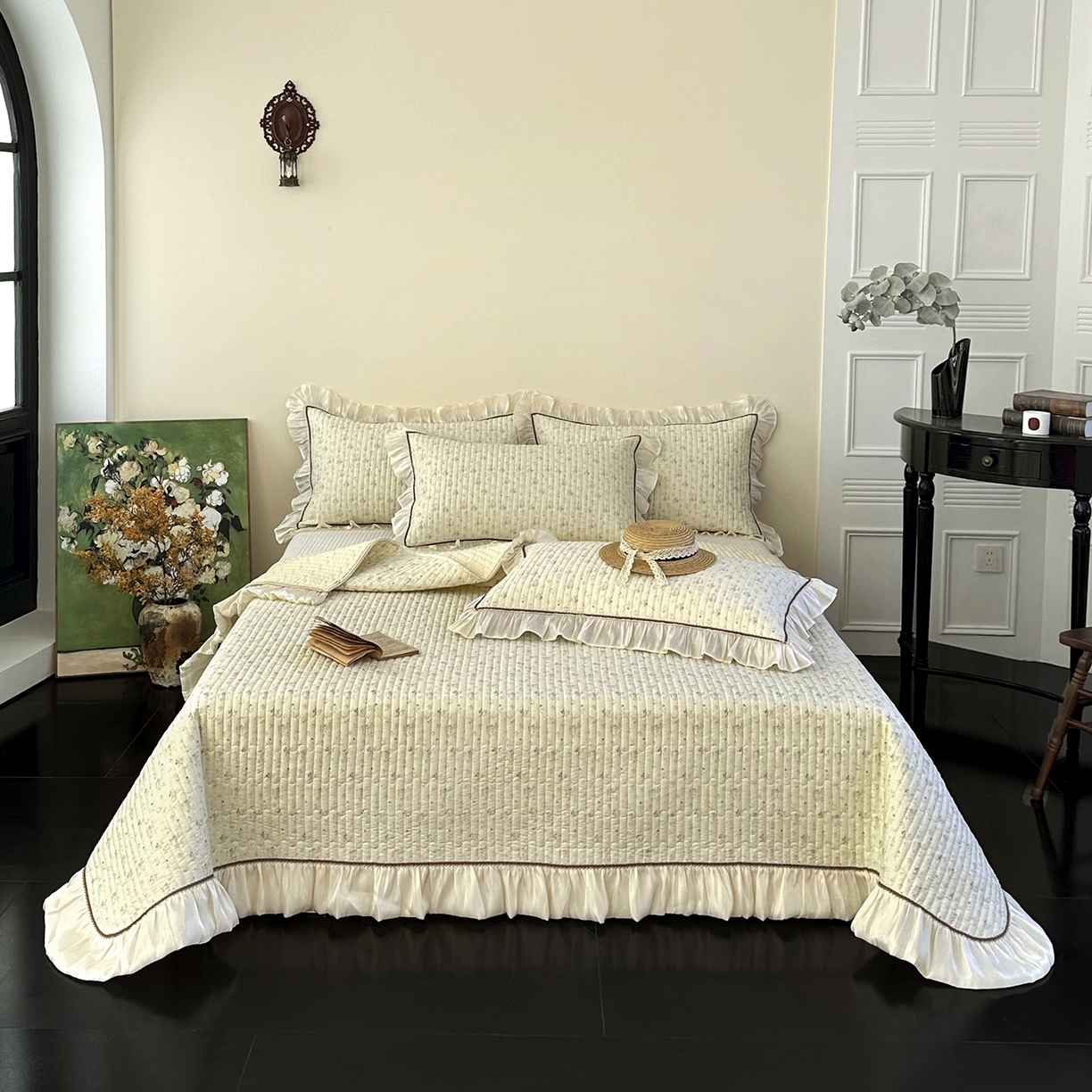 91家纺网 家纺一手货源 找家纺 美优兰 2026新款全棉13372法式花边床盖（含买家秀） 花影