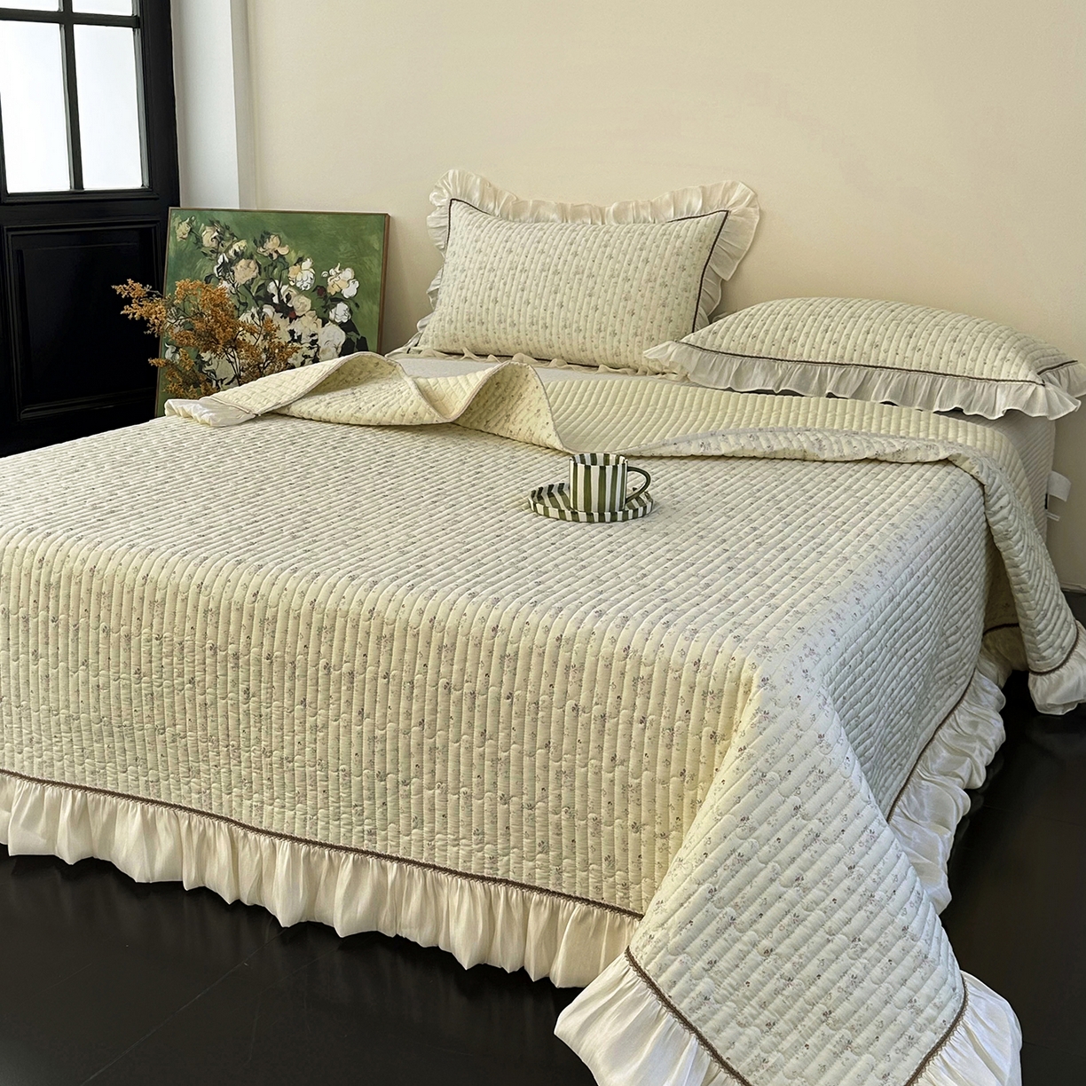 91家纺网 家纺一手货源 找家纺 美优兰 2026新款全棉13372法式花边床盖（含买家秀） 花影