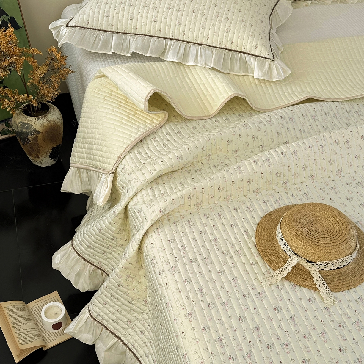 91家纺网 家纺一手货源 找家纺 美优兰 2026新款全棉13372法式花边床盖（含买家秀） 花影