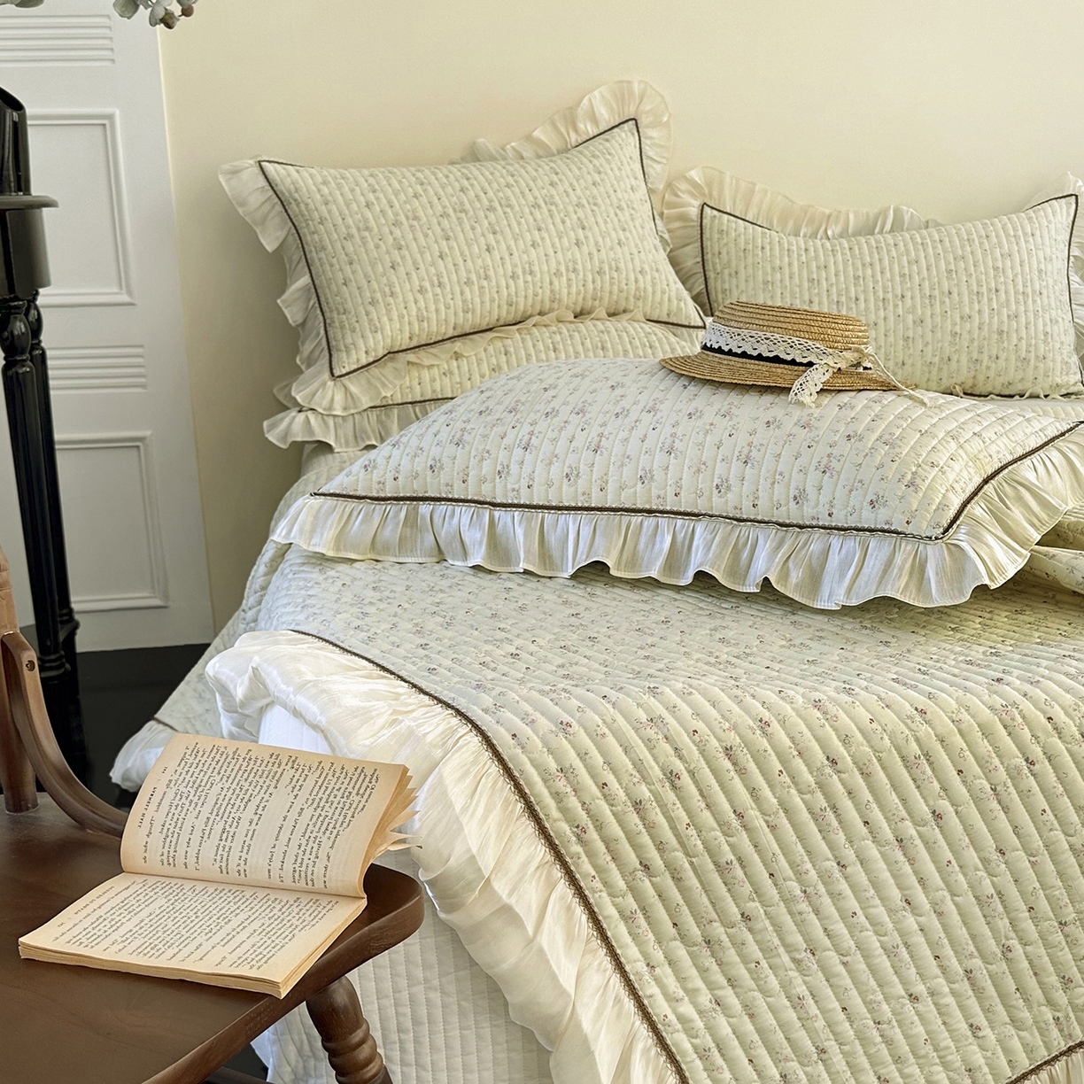 91家纺网 家纺一手货源 找家纺 美优兰 2026新款全棉13372法式花边床盖（含买家秀） 花影