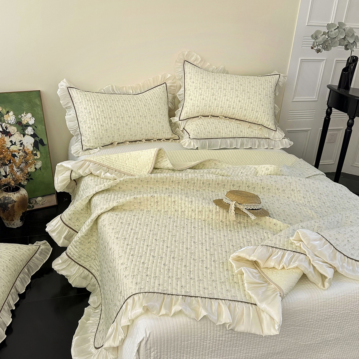 91家纺网 家纺一手货源 找家纺 美优兰 2026新款全棉13372法式花边床盖（含买家秀） 花影