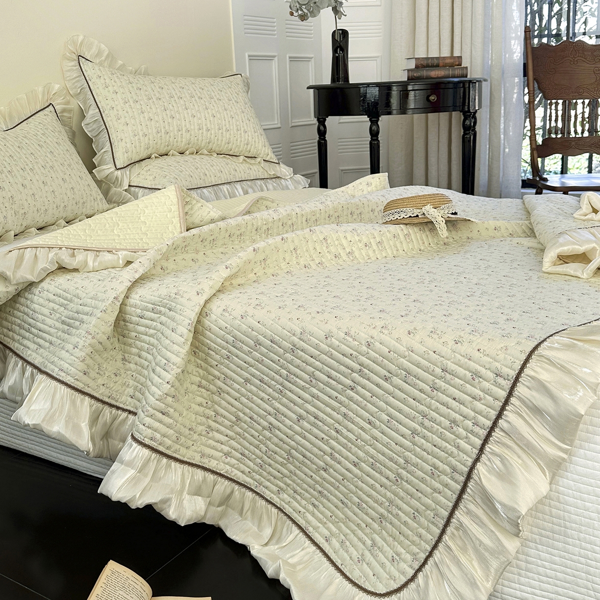 91家纺网 家纺一手货源 找家纺 美优兰 2026新款全棉13372法式花边床盖（含买家秀） 花影