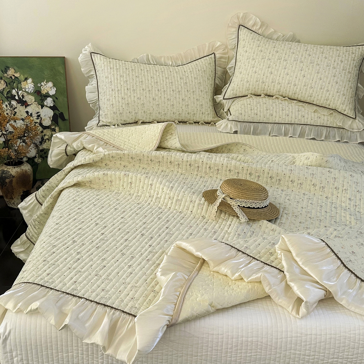 91家纺网 家纺一手货源 找家纺 美优兰 2026新款全棉13372法式花边床盖（含买家秀） 花影