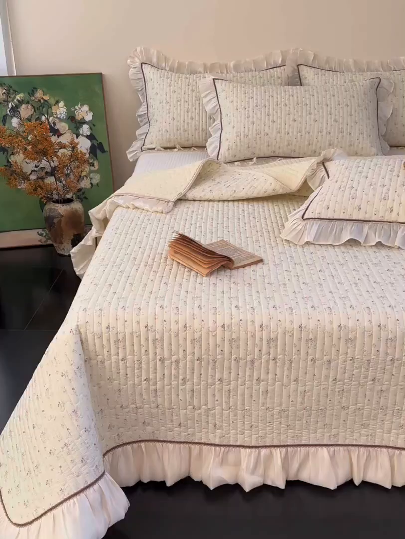 91家纺网 家纺一手货源 找家纺 美优兰 2026新款全棉13372法式花边床盖（含买家秀） 花影